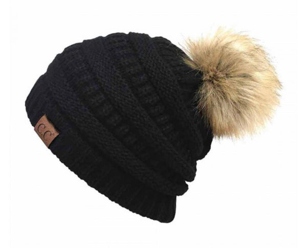 C. C. Beanie Faux Fur Pom Pom