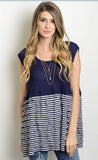 Navy and White Knit Top