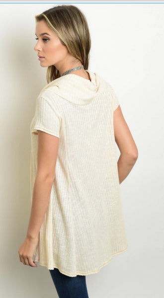 Oatmeal Short Sleeve Cowl Neck Top