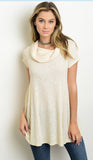 Oatmeal Short Sleeve Cowl Neck Top