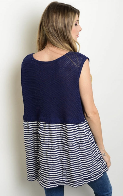 Navy and White Knit Top